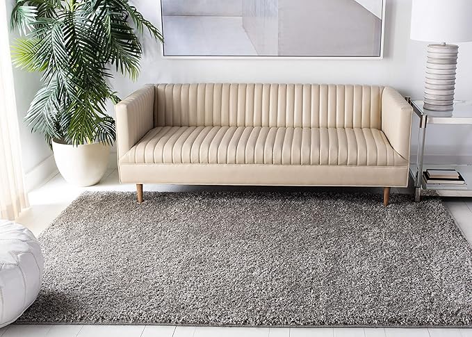 SAFAVIEH Santa Monica Shag Collection 5'3" x 7'6" Silver SGN725 Solid Non-Shedding Living Room Bedroom Dining Room Entryway Plush 2-inch Thick Area Rug