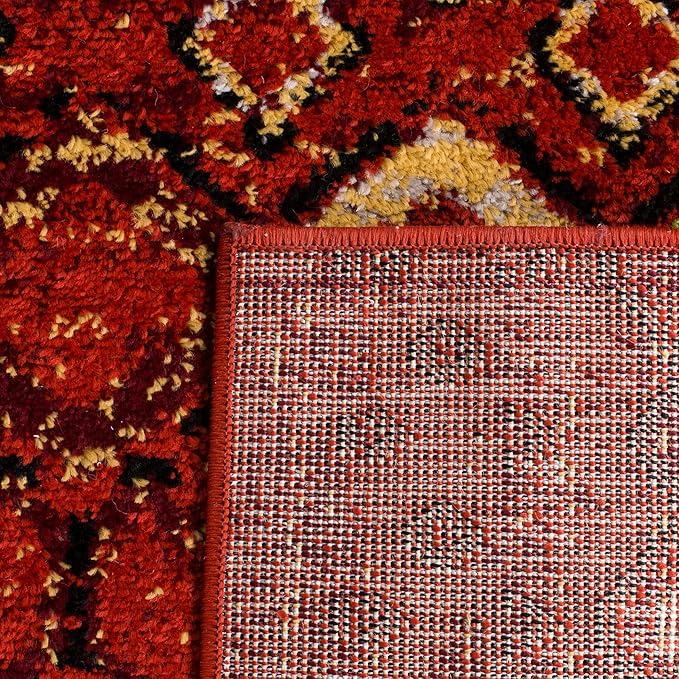 SAFAVIEH Amsterdam Collection Area Rug - 6'7" x 9'2", Terracotta & Multi, Moroccan Boho Design, Non-Shedding & Easy Care, Ideal for High Traffic Areas in Living Room, Bedroom (AMS108D)