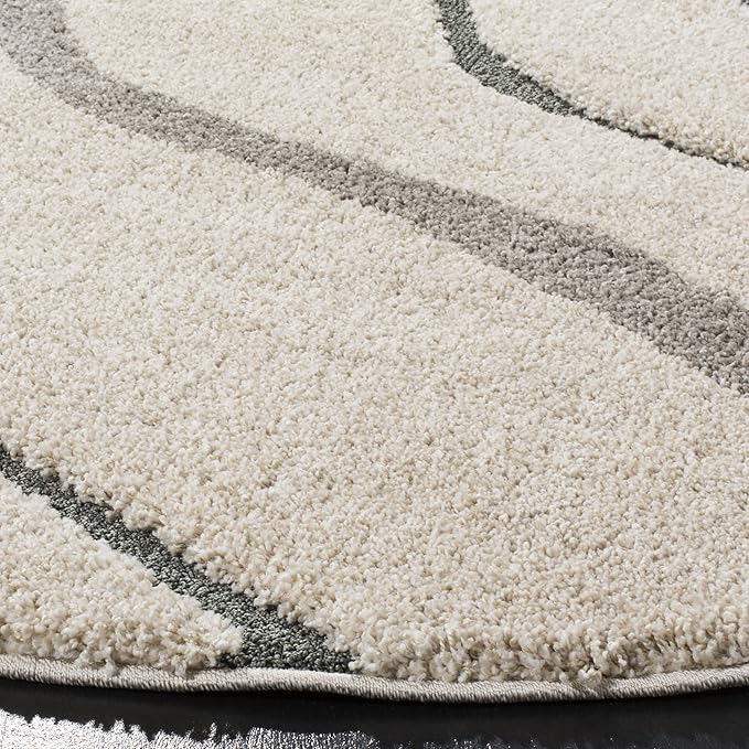 SAFAVIEH Florida Shag Collection Area Rug - 6'7" Round, Cream & Light Blue, Non-Shedding & Easy Care, 1.2-inch Thick Ideal for High Traffic Areas in Living Room, Bedroom (SG472-1160)