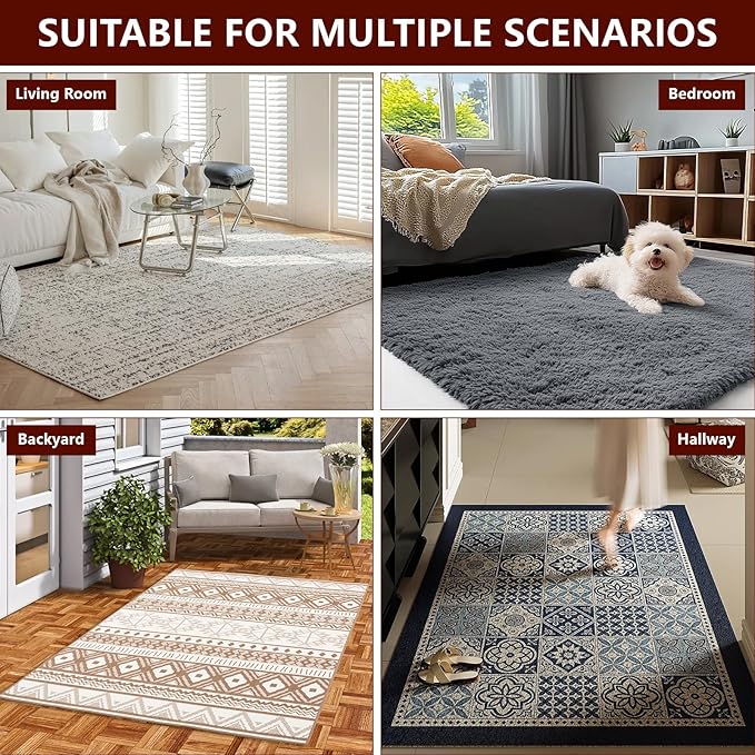 Non Slip Rug Pad Gripper, 3 x 5 Ft Extra Thick Foam Under Area Rug Carpet Pads for Any Hard Surface Floors, Keep Your Carpets Safe and in Place, Prevent Rug from Wrinkling or Buckling