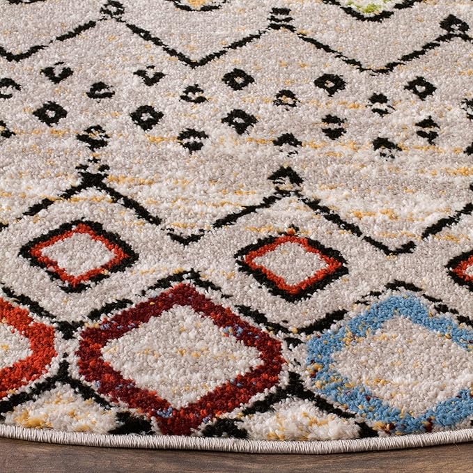 SAFAVIEH Amsterdam Collection 10' Round Light Grey/Multi AMS108G Moroccan Boho Non-Shedding Living Room Dining Bedroom Foyer Area Rug