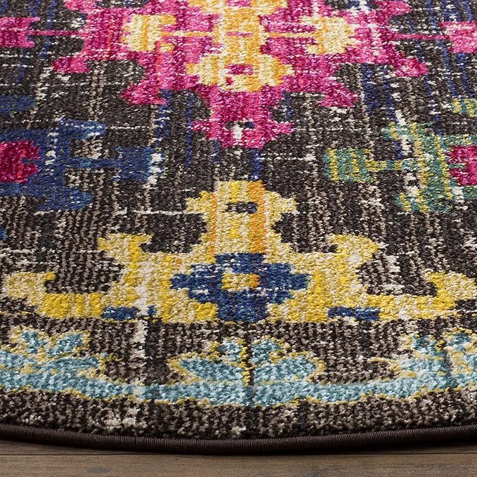 SAFAVIEH Monaco Collection Area Rug - 6'7" Round, Multi, Boho Diamond Trellis Design, Non-Shedding & Easy Care, Ideal for High Traffic Areas in Living Room, Bedroom (MNC244F)