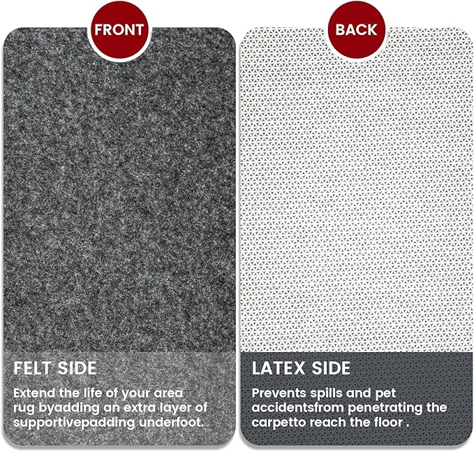 Waterproof Rug Pad, 5x8 ft Area Rug Non-Slip Carpet Pad, 1/4" Thick Non-Slip Rug Pads for All Floors and Finishes, Felt Pad for Hardwood Floors, Keeps Carpets in Place Soft and Safe