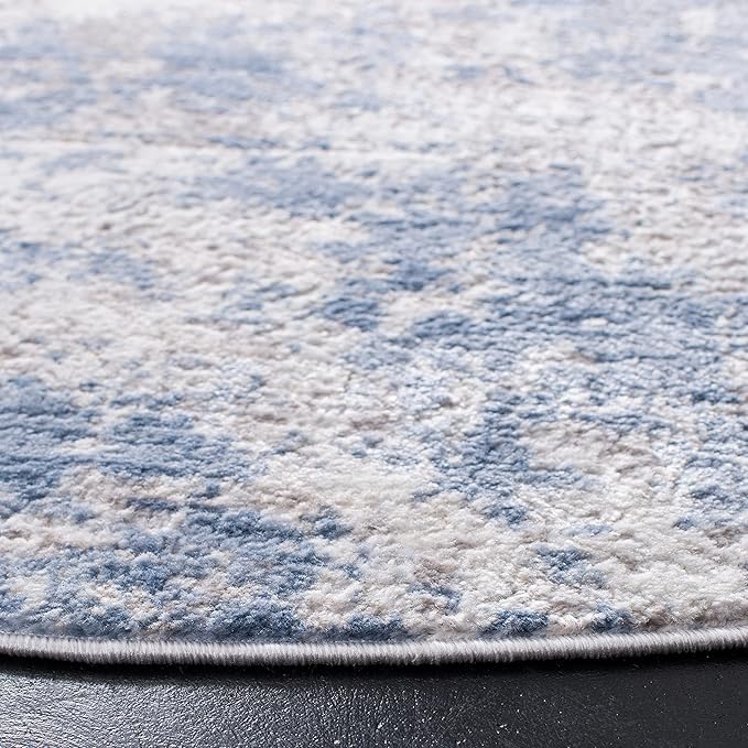 SAFAVIEH Amelia Collection Area Rug - 8' Round, Grey/Blue, Geometric Design, Ideal for High Traffic Areas in Living Room, Bedroom, Dining (ALA705F)