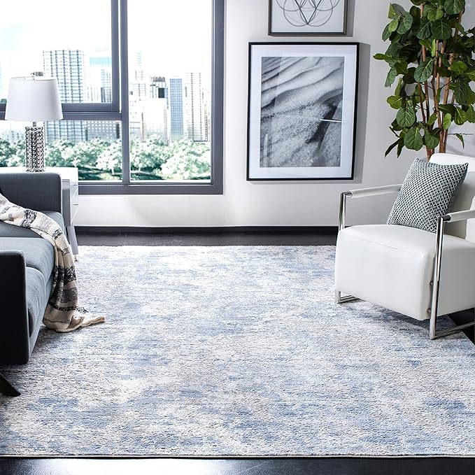 SAFAVIEH Amelia Collection 3' Round Grey/Blue ALA705F Modern Abstract Non-Shedding Dining Room Entryway Foyer Living Room Bedroom Area Rug