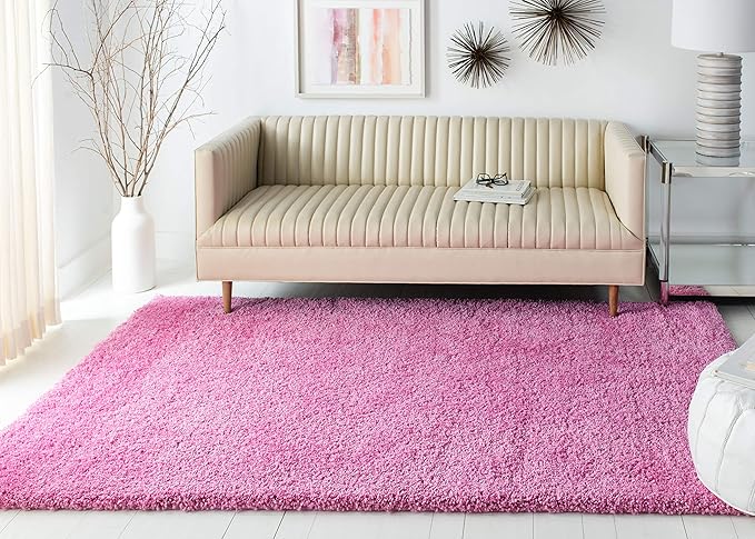 SAFAVIEH Santa Monica Shag Collection 8' x 10' Pink SGN725 Solid Non-Shedding Living Room Bedroom Dining Room Entryway Plush 2-inch Thick Area Rug