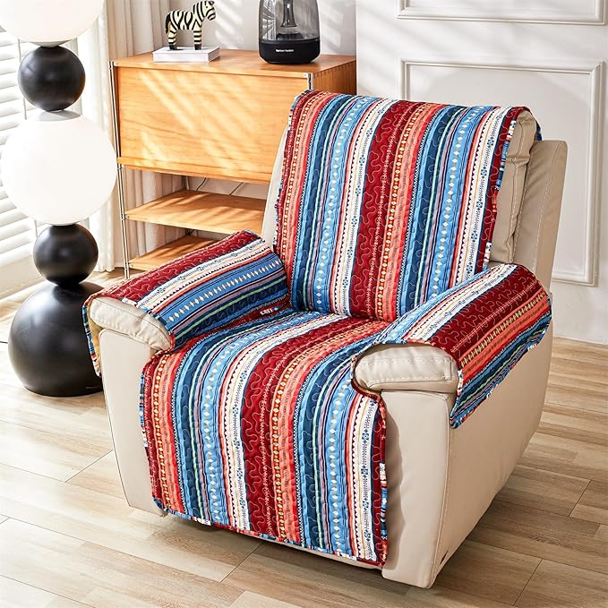 Cmfshape Skidproof Sofa Cover-Boho Sofa Slipcover with Elastic Straps-Easy Fit Slip Cover-Bohemian Washable Furniture Protector for Pets and Kids(Chair,Blue)
