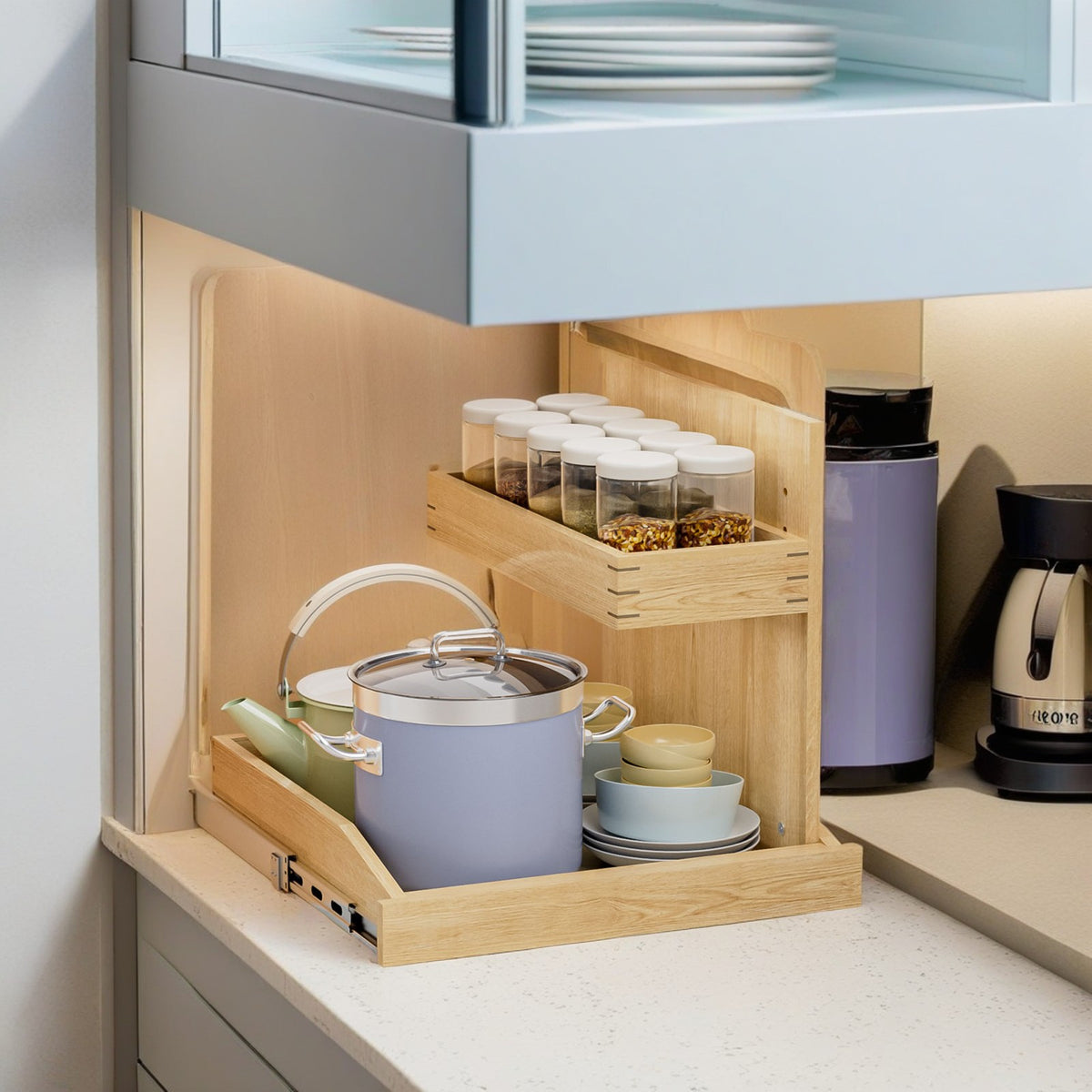 Under Sink Organizers And Storage 22 W X 21 D, 2 Tier Pull Out Cabinet Organizer With Hard Close, Adjustable Pull Out Cabinet Organizer With U Bracket For Bathroom Kitchen Right - Image 5