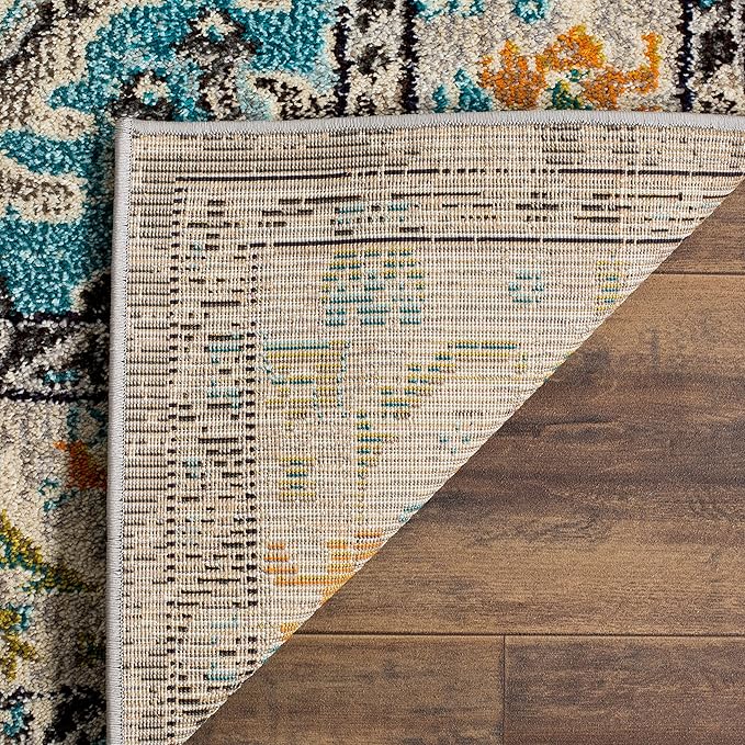 SAFAVIEH Monaco Collection Runner Rug - 2'2" x 16', Grey & Light Blue, Non-Shedding & Easy to Clean, Distressed Medallion Design, Ideal for Hallway, Foyer, Entryway, Kitchen, Bedroom (MNC243G)