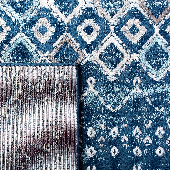 SAFAVIEH Amsterdam Collection Runner Rug - 2'3" x 6', Navy & Beige, Moroccan Boho Design, Non-Shedding & Easy Care, Ideal for High Traffic Areas in Living Room, Bedroom (AMS108N)
