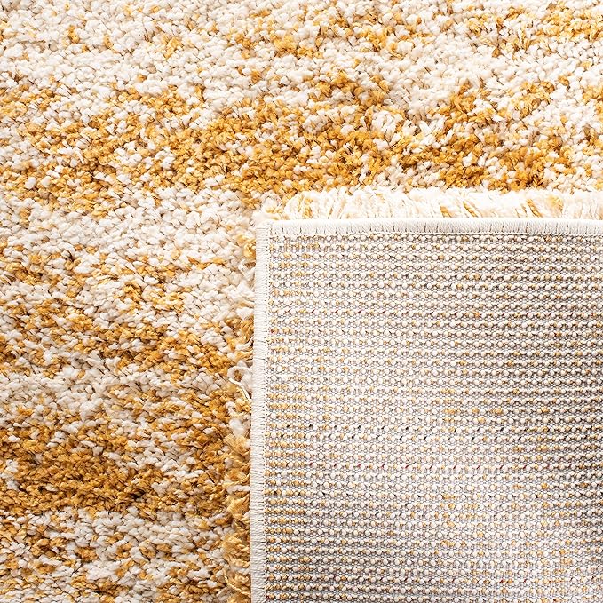 SAFAVIEH Hudson Shag Collection Accent Rug - 4' x 6', Ivory & Gold, Modern Design, Non-Shedding & Easy Care, 2-inch Thick Ideal for High Traffic Areas in Entryway, Living Room, Bedroom (SGH206D)