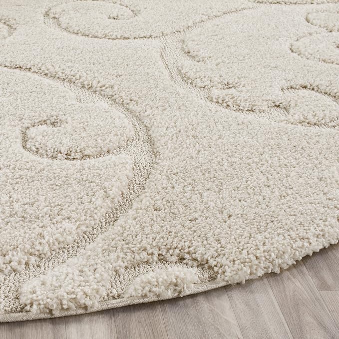 SAFAVIEH Florida Shag Collection Area Rug - 11' Round, Cream & Cream, Scroll Design, Non-Shedding & Easy to Clean, High-Low Plush Pile, Ideal for Living Room, Bedroom, Dining Space (SG455-1111)