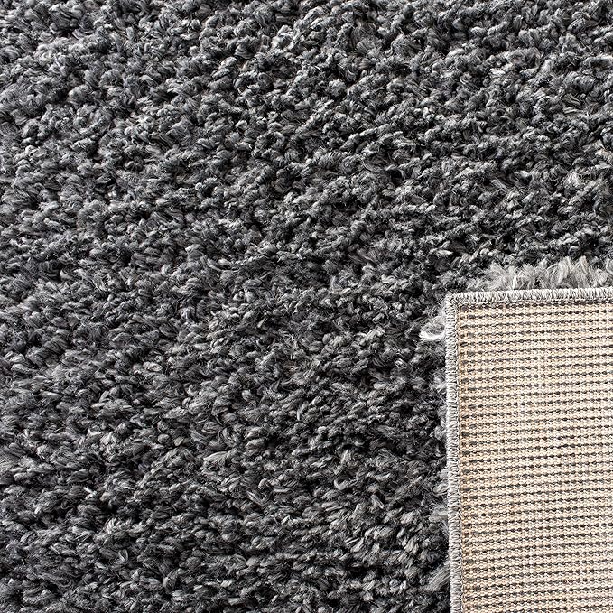 SAFAVIEH August Shag Collection Area Rug - 6'7" Square, Charcoal, Solid Design, Non-Shedding & Easy Care, 1.5-inch Thick Ideal for High Traffic Areas in Living Room, Bedroom (AUG200H)
