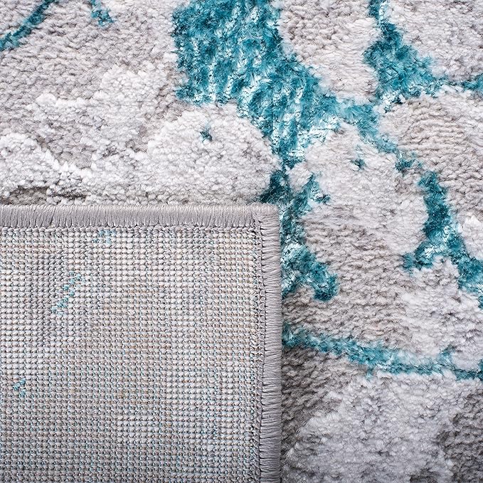SAFAVIEH Amelia Collection Accent Rug - 4'5" x 6'5", Grey & Aqua, Modern Abstract Design, Non-Shedding & Easy Care, Ideal for High Traffic Areas in Entryway, Living Room, Bedroom (ALA293H)