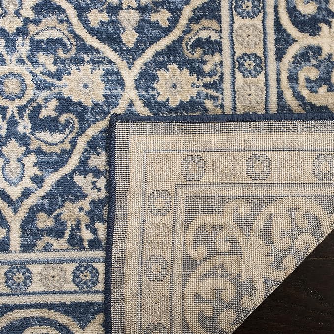 SAFAVIEH Brentwood Collection 2' x 20' Navy / Light Grey BNT870M Oriental Damask Trellis Non-Shedding Living Room Bedroom Runner Rug