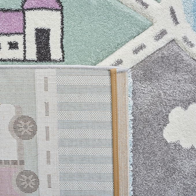 SAFAVIEH Carousel Kids Collection Accent Rug - 3'3" x 5'3", Grey & Light Blue, Non-Shedding & Easy Care, Ideal for High Traffic Areas for Boys & Girls in Playroom, Nursery, Bedroom (CRK193F)