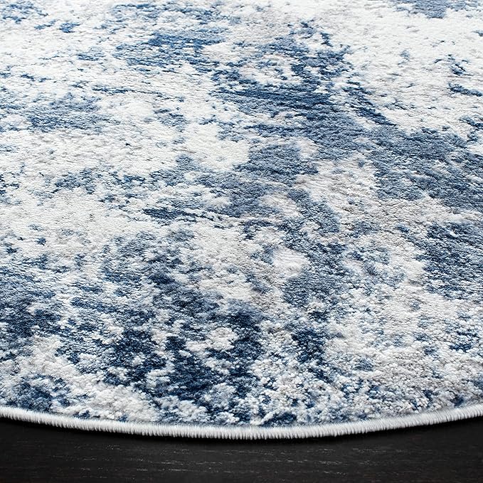 SAFAVIEH Amelia Collection Area Rug - 5'3" Round, Navy & Grey, Modern Abstract Design, Non-Shedding & Easy Care, Ideal for High Traffic Areas in Living Room, Bedroom, Dining Room (ALA705N-5R)
