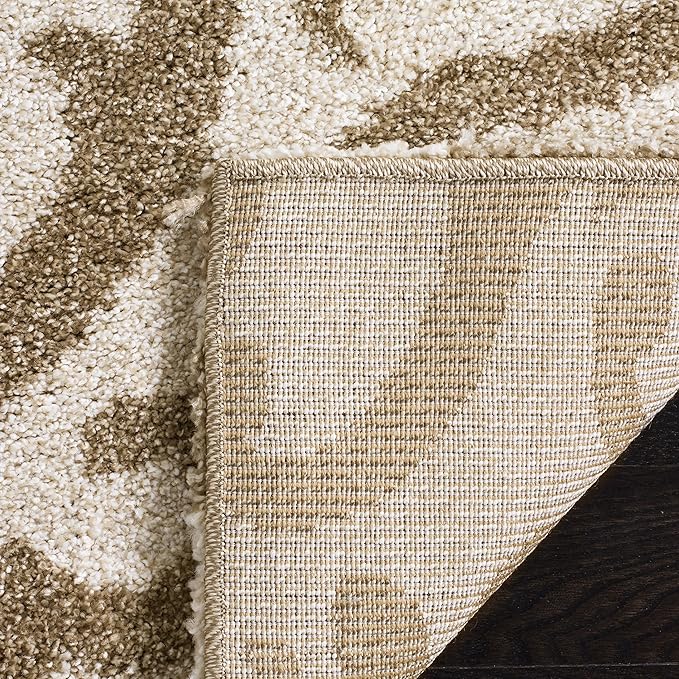 SAFAVIEH Florida Shag Collection Runner Rug - 2'3" x 10', Cream & Beige, Damask Design, Non-Shedding & Easy Care, 1.2-inch Thick Ideal for High Traffic Areas in Living Room, Bedroom (SG462-1113)
