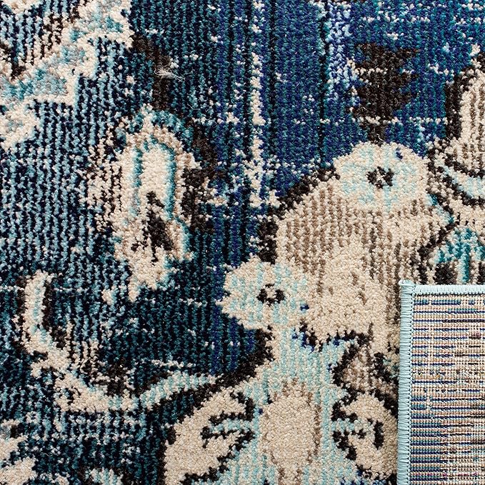 SAFAVIEH Monaco Collection Area Rug - 11' x 15', Navy & Light Blue, Non-Shedding & Easy to Clean, Distressed Medallion Design, Ideal for Living Room, Bedroom, Dining Space (MNC243N)