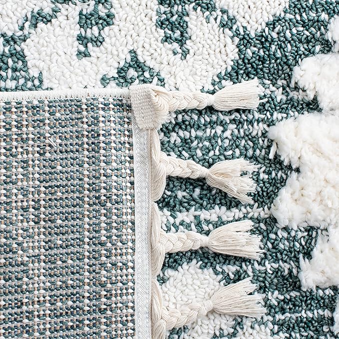 SAFAVIEH Moroccan Tassel Shag Collection Area Rug - 6'7" x 9'2", Green & Ivory, Boho Design, Non-Shedding & Easy Care, 2-inch Thick Ideal for High Traffic Areas in Living Room, Bedroom (MTS652Y)
