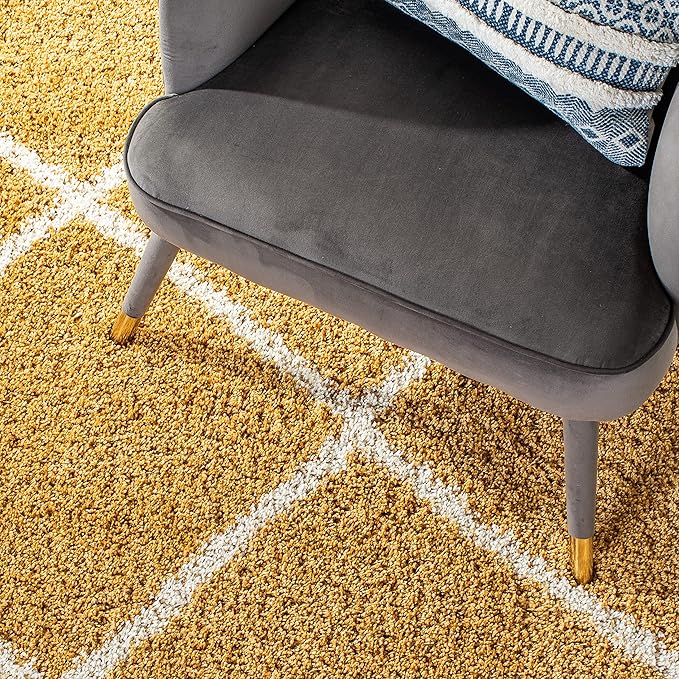 SAFAVIEH Hudson Shag Collection Accent Rug - 4' x 6', Gold & Ivory, Trellis Design, Non-Shedding & Easy Care, 2-inch Thick Ideal for High Traffic Areas in Entryway, Living Room, Bedroom (SGH281F)
