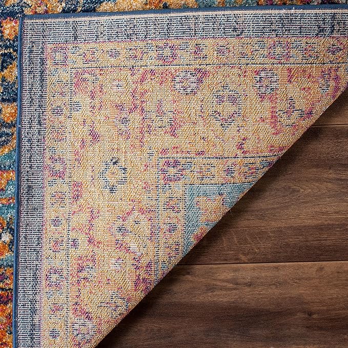 SAFAVIEH Evoke Collection 4' x 6' Blue/Orange EVK275C Oriental Medallion Distressed Non-Shedding Living Room Bedroom Accent Rug