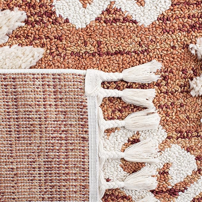 SAFAVIEH Moroccan Tassel Shag Collection Area Rug - 6'7" x 9'2", Orange & Ivory, Boho Design, Non-Shedding & Easy Care, 2-inch Thick Ideal for High Traffic Areas in Living Room, Bedroom (MTS652P)