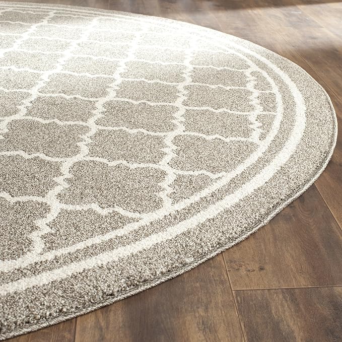 SAFAVIEH Amherst Collection 7' Round Dark Grey/Beige AMT422R Moroccan Trellis Non-Shedding Dining Room Entryway Foyer Living Room Bedroom Area Rug