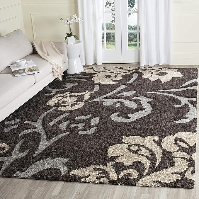 SAFAVIEH Florida Shag Collection Area Rug - 5'3" x 7'6", Dark Brown & Smoke, Floral Design, Non-Shedding & Easy Care, 1.2-inch Thick Ideal for High Traffic Areas in Living Room, Bedroom (SG458-2879)