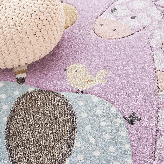SAFAVIEH Carousel Kids Collection Area Rug - 5'3" x 7'6", Purple, Animal Design, Ideal for High Traffic Area for Boys & Girls in Playroom, Nursery, Bedroom (CRK120V-5)