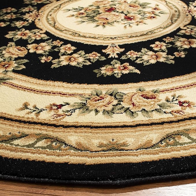 SAFAVIEH Lyndhurst Collection Area Rug - 5'3" Round, Black & Ivory, Traditional European Medallion Design, Non-Shedding & Easy Care, Ideal for High Traffic Areas in Living Room, Bedroom (LNH218A)