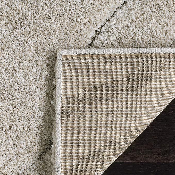 SAFAVIEH Florida Shag Collection Area Rug - 5' Square, Cream & Beige, Non-Shedding & Easy Care, 1.2-inch Thick Ideal for High Traffic Areas in Living Room, Bedroom (SG472-1113)