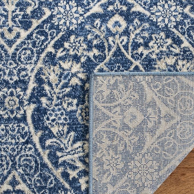 SAFAVIEH Brentwood Collection Area Rug - 5'3" x 7'6", Navy & Light Grey, Floral Damask Ogee Trellis Design, Non-Shedding & Easy Care, Ideal for High Traffic Areas in Living Room, Bedroom (BNT860M)