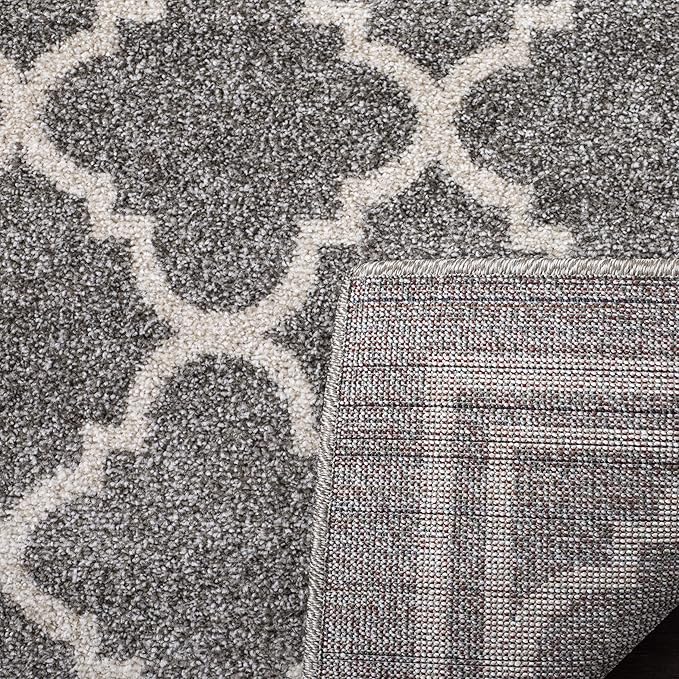 SAFAVIEH Amherst Collection X-Large Area Rug - 12' x 18', Dark Grey & Beige, Moroccan Trellis Design, Non-Shedding & Easy Care, Ideal for High Traffic Areas in Living Room, Bedroom (AMT422R)