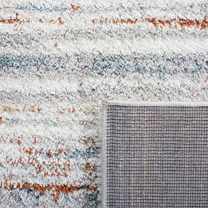 SAFAVIEH Berber Shag Collection Runner Rug - 2'3" x 6', Blue Rust & Ivory, Stripe Design, Non-Shedding & Easy Care, 1.25-inch Thick Ideal for High Traffic Areas in Living Room, Bedroom (BER565A)