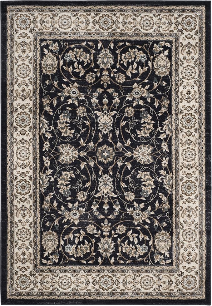 SAFAVIEH Lyndhurst Collection Area Rug - 5'3" x 7'6", Anthracite & Cream, Traditional Oriental Design, Non-Shedding & Easy Care, Ideal for High Traffic Areas in Living Room, Bedroom (LNH340D)