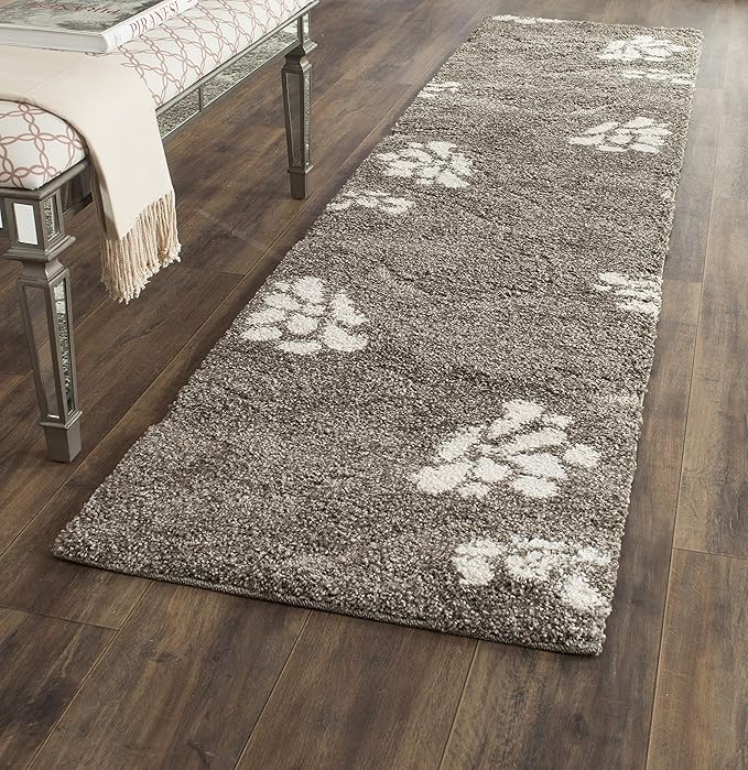 SAFAVIEH Florida Shag Collection Runner Rug - 2'3" x 11', Smoke & Beige, Floral Design, Non-Shedding & Easy Care, 1.2-inch Thick Ideal for High Traffic Areas in Living Room, Bedroom (SG464-7913)