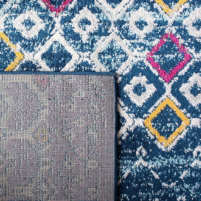 SAFAVIEH Amsterdam Collection Area Rug - 10' x 14', Navy & Turquoise, Moroccan Boho Design, Non-Shedding & Easy Care, Ideal for High Traffic Areas in Living Room, Bedroom (AMS108M)