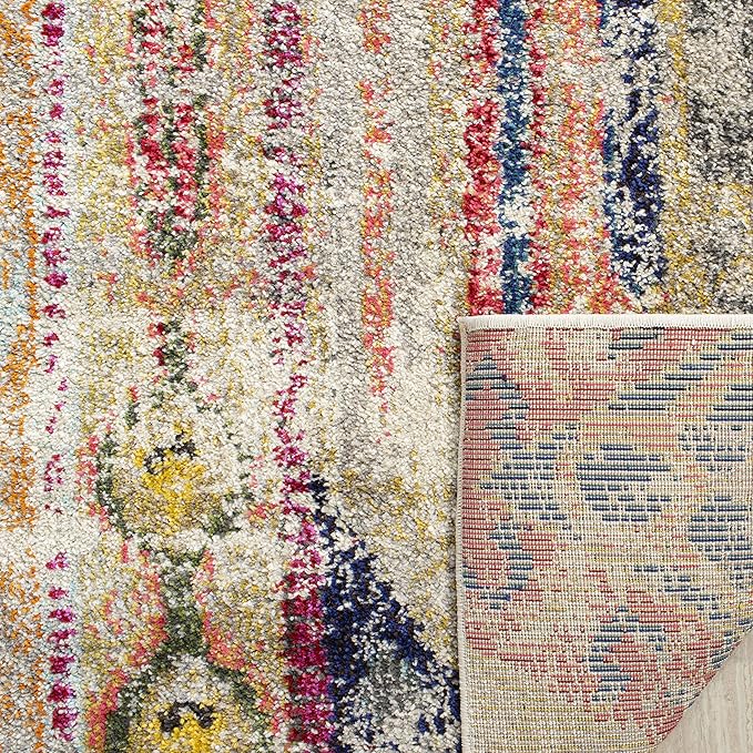 SAFAVIEH Monaco Collection Runner Rug - 2'2" x 20', Light Grey & Multi, Boho Chic Tribal Distressed Design, Non-Shedding & Easy Care, Ideal for High Traffic Areas in Living Room, Bedroom (MNC222G)