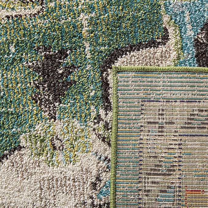 SAFAVIEH Monaco Collection Area Rug - 8' x 10', Forest Green & Light Blue, Non-Shedding & Easy to Clean, Distressed Medallion Design, Ideal for Living Room, Bedroom, Dining Space (MNC243F)