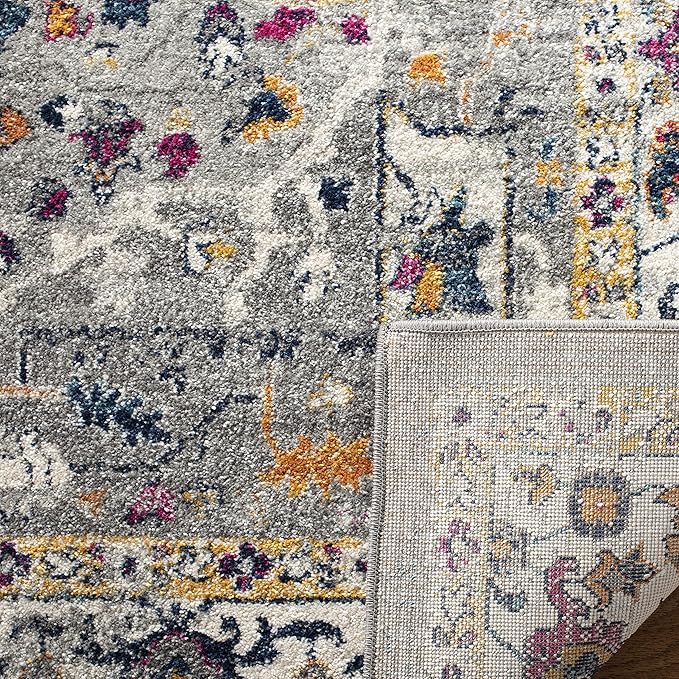SAFAVIEH Evoke Collection Area Rug - 5'3" x 7'6", Grey & Grey, Oriental Medallion Distressed Design, Non-Shedding & Easy Care, Ideal for High Traffic Areas in Living Room, Bedroom (EVK275H)