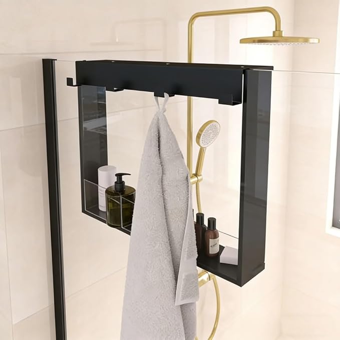 Over the door shower caddy stainless steel no-drill frameless glass door organizer for renters