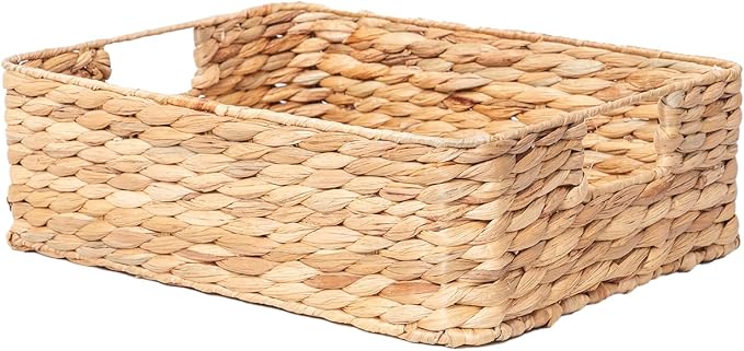 YAHUAN water hyacinth storage basket with handle square shallow wicker basket for shelf organizing