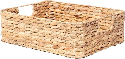YAHUAN water hyacinth storage basket with handle square shallow wicker basket for shelf organizing