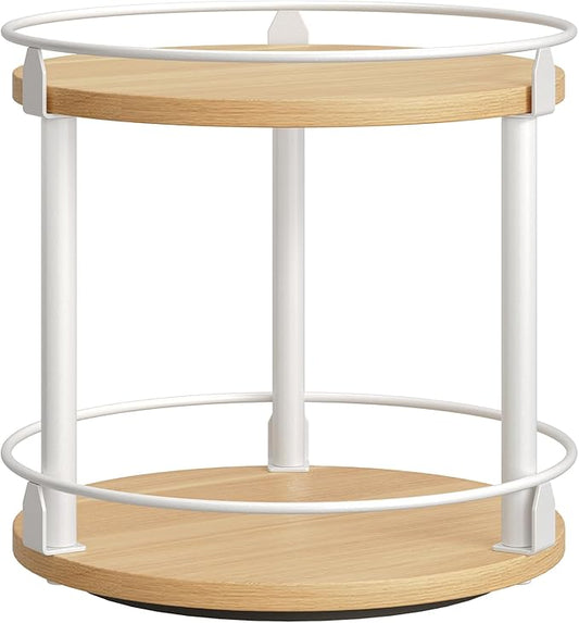 Lazy Susan rotating spice rack 2-tier white organizer for kitchen countertop and cabinet
