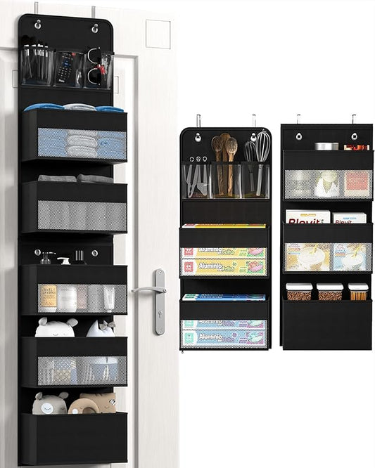 Over door organizer 6-shelf black hanging storage for bathroom bedroom closet camper RV