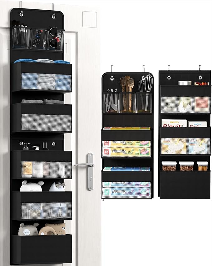 Over door organizer 6-shelf black hanging storage for bathroom bedroom and closet
