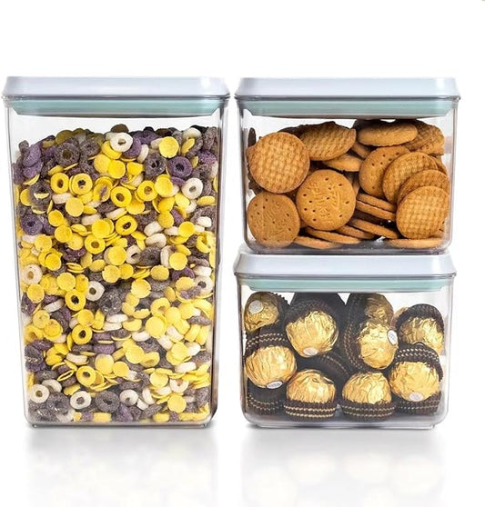 Pop top airtight food storage containers 3-piece BPA-free pantry organization for cereal flour sugar