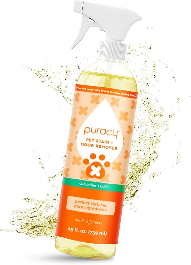 Natural enzyme pet stain and odor remover spray bottle — effective dog and cat urine cleaner for carpets and hardwood floors
