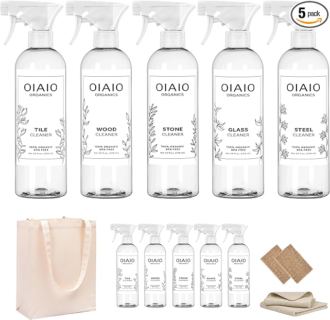 Non-toxic home cleaning 5-pack bundle with natural organic ingredients for kitchen surfaces and drains